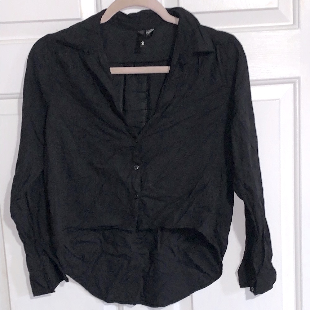 Divided By H & M Black Lightweight High Low Button Down Top 2